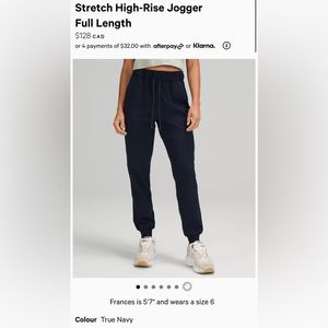 Lululemon Stretch High Rise Jogger in True Navy - Size 6